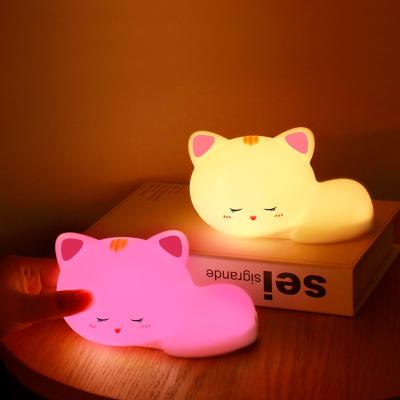 China Mini Lovely Cat Rechargeable Led Soft Touch Silicone Night Light For Kids Room for sale