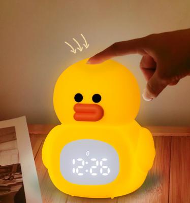 China Cartoon Duck LED Night Light Alarm Clock Kawaii Silicone Sensor Warm Color Remote For Kids' Room for sale
