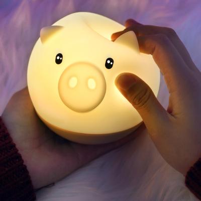 China Silicone Animal Night Light Cartoon Pig Led Bed Colorful Light Lamp Taping for sale
