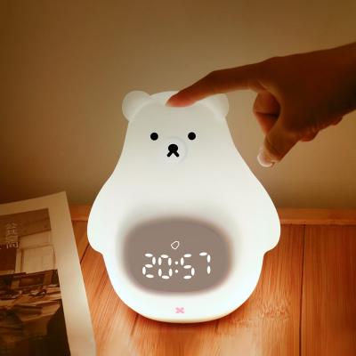 China Factory Big White Bear Lighting Alarm Clock Wakes Up Bedroom Baby Nightlight For Kids Gifts for sale