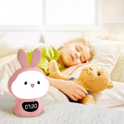 China Kids USB Rechargeable Night Lamp With Clock Remote Control Warm White LED Timable Bedroom Desktop for sale