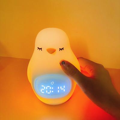 China Penguin Silicone Night Light Digital Alarm Clock Table Clock Warm Light Bedside Desk Clock for sale