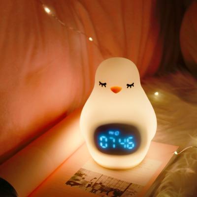 China Penguin Gifts Lamp for Kids Table USB Charging Baby Night Light Silicone LED Alarm Clock for sale