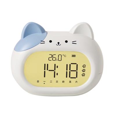 China USB Rechargeable Digital LED Alarm Desk Clock Modern Design Cute Cat Ears Electronic For Kids for sale