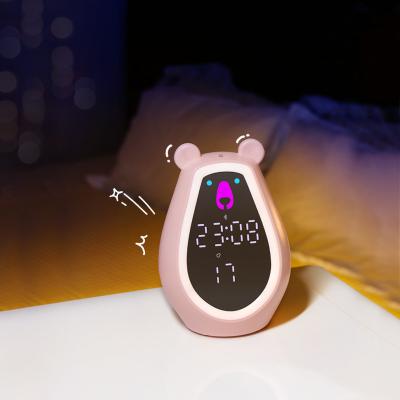China Bear Alarm Clock Kids Mini Night Light Adjustable Brightness Voice-Activated Wake Battery-Powered for sale