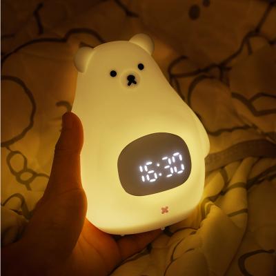 China Soft BPA-Free Silicone Kids Alarm Clock Portable Children USB Rechargeable Nightlight for sale