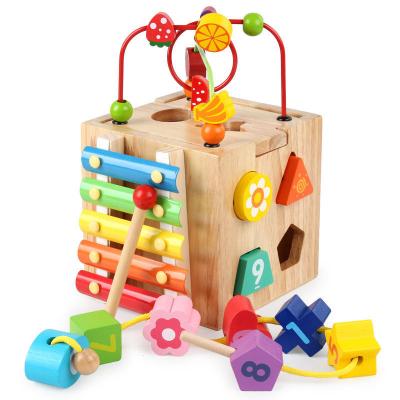 China Eco-friendly Material Baby Wooden Activity Cube Montessori Toys Montessori Toys for Toddlers Educational Toys First Birthday Gift for sale
