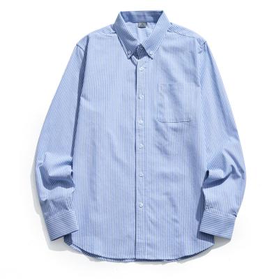 China 2022 Sustainable Spring Stripes Long Sleeve Shirt Mens Designer Classic Vertical Stripes Printed 100% Cotton Mens Oxford Shirt for sale