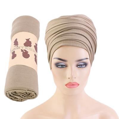 China Decorate African Cotton Head Wraps For Wrap Magic Muslim Hijab Cotton Headband Stretch Women Turban Inner Hood Ready To Wear for sale