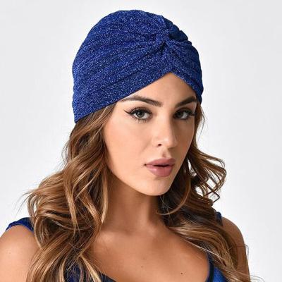 China Decorate 2022 Gold Bling India Hat Turban Hat Twist Knot Metallic Inner Muslim Bandana Wholesale Hijab Casual Lady Head Warp Accessories for sale