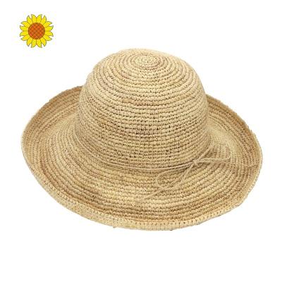 China Charming Character Women Crochet Raffia Bucket Hats Say Brim Logo Designer Fitted Summer Ladies Custom Bucket Hats for sale