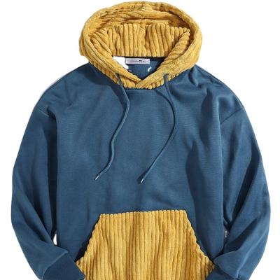 China Custom Unisex Anti-Wrinkle Hoodies Corduroy Hat Pockets Hoodies Color Blocked Spliced Hoodies for sale