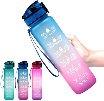 China Hign Viable Quality 32OZ BPA Free Gym Plastic Sports Matte Straw Motivational Water Bottle With Time Marker Outdoor Sports Water Bottle for sale