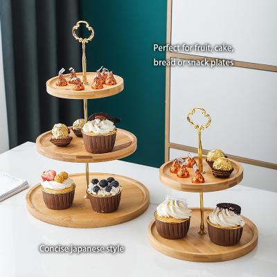 China Sustainable Amazon Snack Pastry Cupcake 3 Tier Dish Bamboo Cake Stand Bread Dessert Dish Candy Dish Cake Stands Set For Wedding for sale
