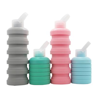 China Silicone 500ml Viable Leakproof Reusable Travel Collapsible Silicone Water Bottle For Hiking for sale
