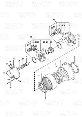 Κίνα VOE14528733 Προσαρμοσμένο χρώμα Ατσάλι Excavator Πλανητική τελική κίνηση Reducer κατάλογος με μπουλτό στην εγκατάσταση EC210B προς πώληση
