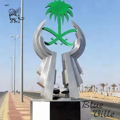 China Gran escultura de acero inoxidable Urbano Arabia Saudita 2030 Edificio de la ciudad del futuro Estatua gigante de metal al aire libre Grande en venta