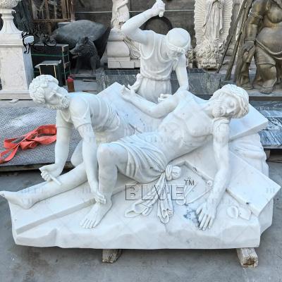 China Escultura de Jesús crucificado de mármol 14 estaciones la cruz estatua cristiana Decoración de la iglesia al aire libre en venta