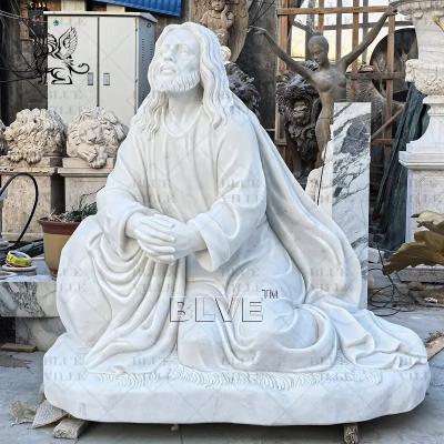 China Estatua de Jesús de mármol blanco de tamaño natural tallada a mano Jesús escultura de piedra natural Iglesia cristiana decorativa en venta