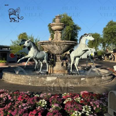 China Tamaño natural Caballos de bronce Fuentes de escultura Antigua Fuente de agua de mármol Cuadrado Gran jardín Custom al aire libre en venta