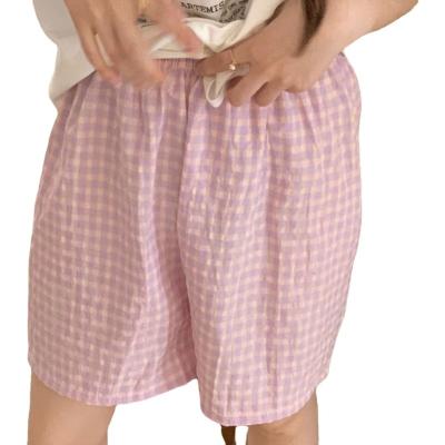 China 2021 Anti-Wrinkle Product Factory Price Best Selling Summer Home Shorts Floral Checked Cotton Home Shorts For Women for sale