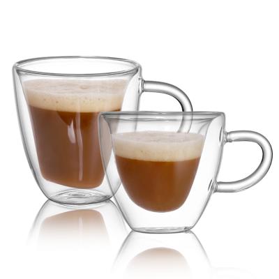 China Disposable Heart Shaped Espresso Cups Set 2-Double Wall Glass Coffee Mug Cups Insulated Clear Coffee Mug for sale