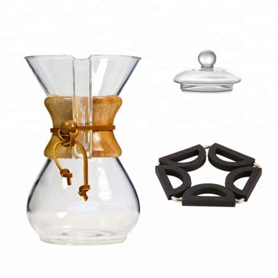 China 800ml Handcrafted Portable Viable Pour Over Drip Borosilicate Glass Espresso Coffee Maker In Stock for sale