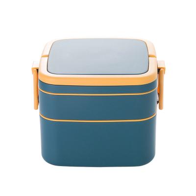 Chine Boîte de déjeuner en plastique portable à double couche avec couvercle de 1000 ml bleu rectangulaire à vendre