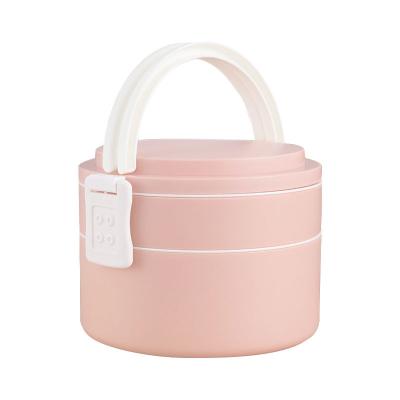 Chine Boîte de déjeuner en plastique portable rose à double couche avec couvercle rond de 1400 ml à vendre