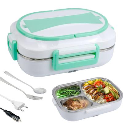 China Caja de almuerzo eléctrica rápida de 60W portátil calentador de alimentos extraíble 304 contenedor de acero inoxidable cuchara de tenedor en venta