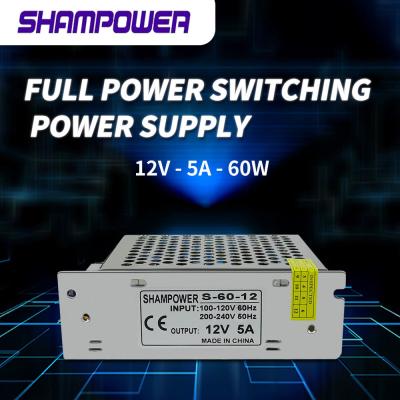 China Driver 12V5A60W single output SMPS with CE DC12V60W full watt Iron Case for LED Lighting Factory Outlet for sale