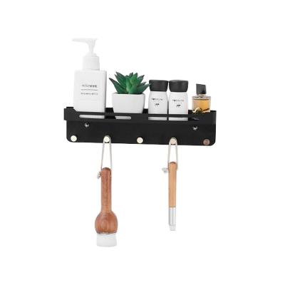 China Wholesale Wall Mounted Stocked 201 Stainless Steel Bathroom Shower Storage Rack With Aluminum Hook for sale