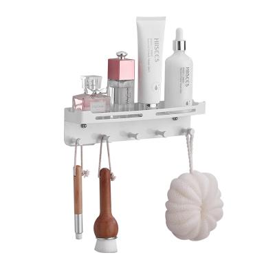 China High Quality Stocked Shower Caddy Shelves Bathroom Storage Wall Shelf Shower Organizer with 5 Key Hooks for sale