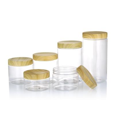 Cina Barattolo di plastica 80ml 100ml 120ml 150ml 200ml 250ml del chiaro ANIMALE DOMESTICO con il coperchio di bambù in vendita