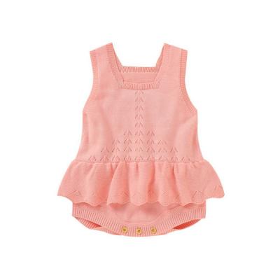 China Onesie Infant Jumpsuit Overalls 0-12M Baby Girls Ruffle Edge Anti-wrinkle HDKMY689 Pointelle Rompers Newborn Sweater for sale