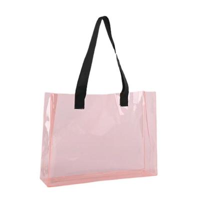 China Aseptic 2022 fashion large clear pvc tote bag beach bag plastic shopping bag for sale