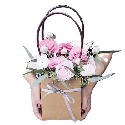 China Gift & Craft wrapping paper boxes flower box with handle kraft paper packaging gift flower boxes logo printing custom for sale