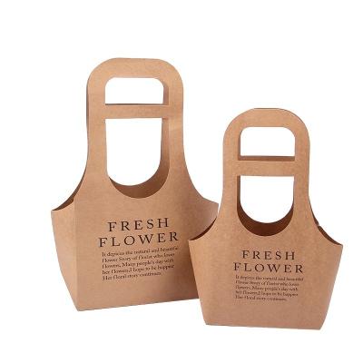 China Gift & Portable craft kraft paper folding flower box with handle kraft paper packaging gift flower boxes logo printing custom for sale