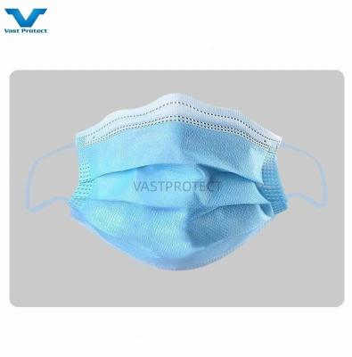 China CE ISO13485 Certified Disposable Nonwoven Blue 3 Ply Face Mask For Adult Protection for sale