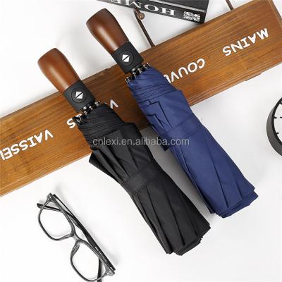 China All In 1 Fold Umbrella Wooden Automatic Windproof Handle 3 Folds for sale