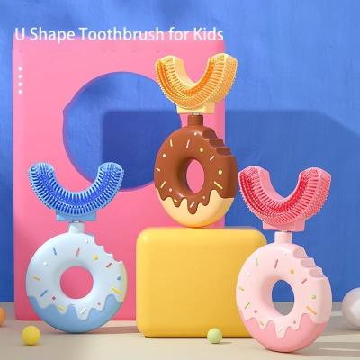 China Factory Price Donut Food Grade Home Silicone 360 Degree Oral Hygiene U Shape Manual Toothbrush Cleaning Children for sale