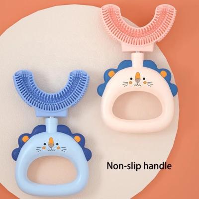 China New small lion food grade home hot selling silicone 360 degree oral hygiene child manual U-shaped toothbrush for sale