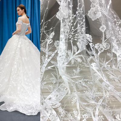 China White Breathable Mesh Embroidery Plum Blossom Branches Lace Fabrics New Style Viable Viable For Apparel Wedding Dress for sale