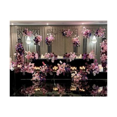 China Wedding Party Decoration Luxury 3pcs wedding backdrop branch arch black rectangle wedding arch metal frame stage for sale