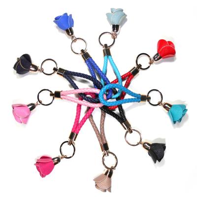 China De met de hand gemaakte Certificatie van het Verkoperen Rode Rose Leather Flower Keychain ROHS van 22g Te koop