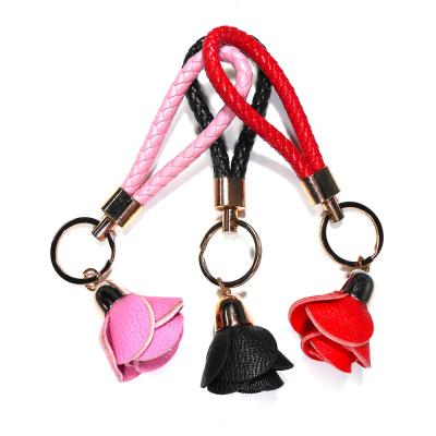 China ROHS-de Zeer belangrijke ketting van de Leerbloem, Gouden Plateren Rose Flower Keychain Te koop