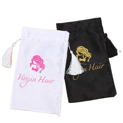 China Wholesale Microwavable High Quality Custom Small Gift Satin Drawstring Bag Logo For Hair Extensions for sale