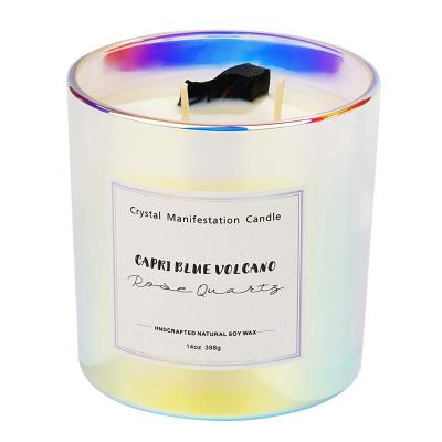 China 398g 14oz Healing Crystal Glass Jar Scented Candle Aromatherapy Candles Iridescent for sale