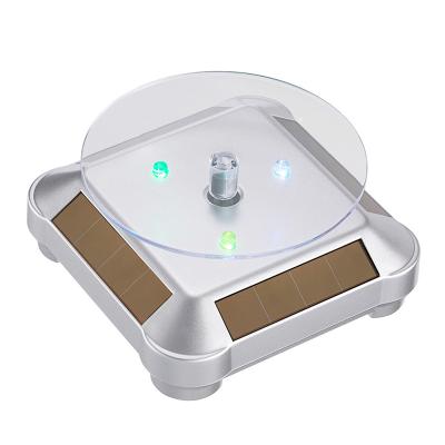 China Beautiful Solar and AA Dual Battery Power Showcase 360 Degree Rotating Solar Display Turntable with LED Light Ready to Ship for sale