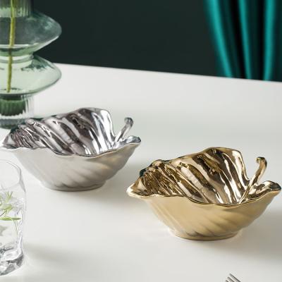 China Nordic Style Ceramic Shape Shape Viable Hot Selling Gold and Silver Foil Restaurant Cheap Bulk Fruit Platter Restaurant Ceramic Dinner Dishes for sale